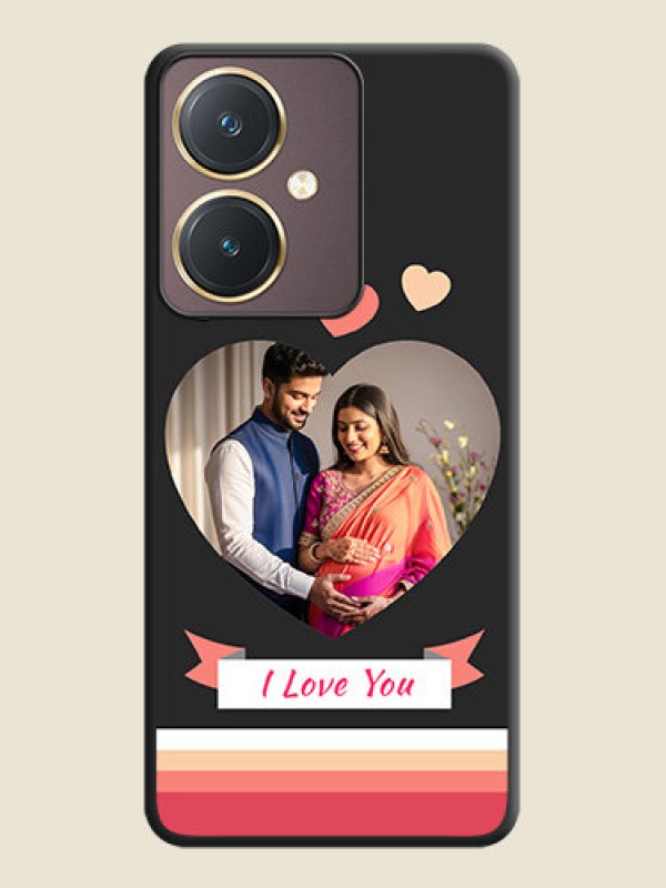 Custom Love Shaped Photo with Colorful Stripes on Personalised Space Black Soft Matte Cases - Vivo Y27