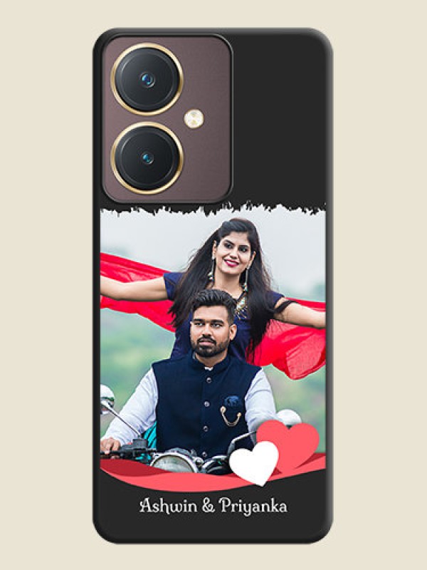 Custom Pink Color Love Shaped Ribbon Design with Text on Space Black Custom Soft Matte Phone Back Cover - Vivo Y27