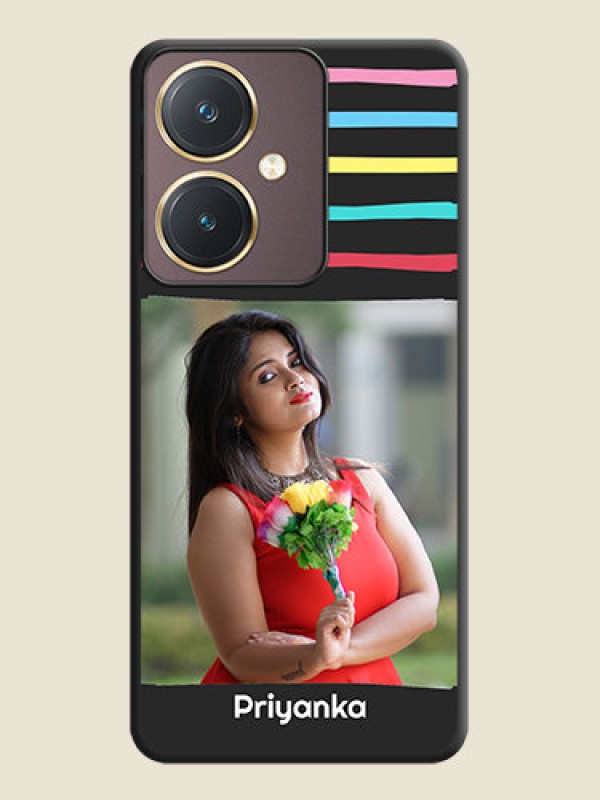 Custom Multicolor Lines with Image on Space Black Personalized Soft Matte Phone Covers - Vivo Y27