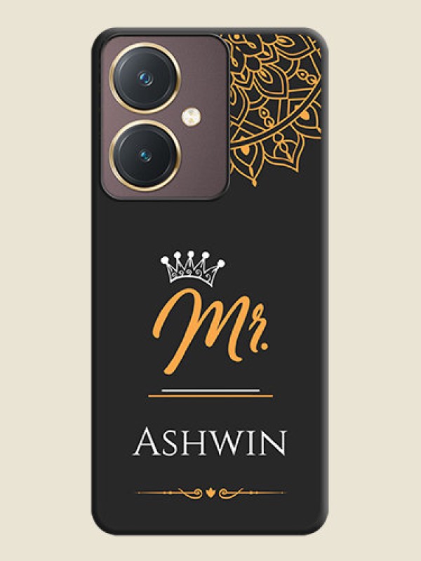 Custom Mr Name with Floral Design on Personalised Space Black Soft Matte Cases - Vivo Y27