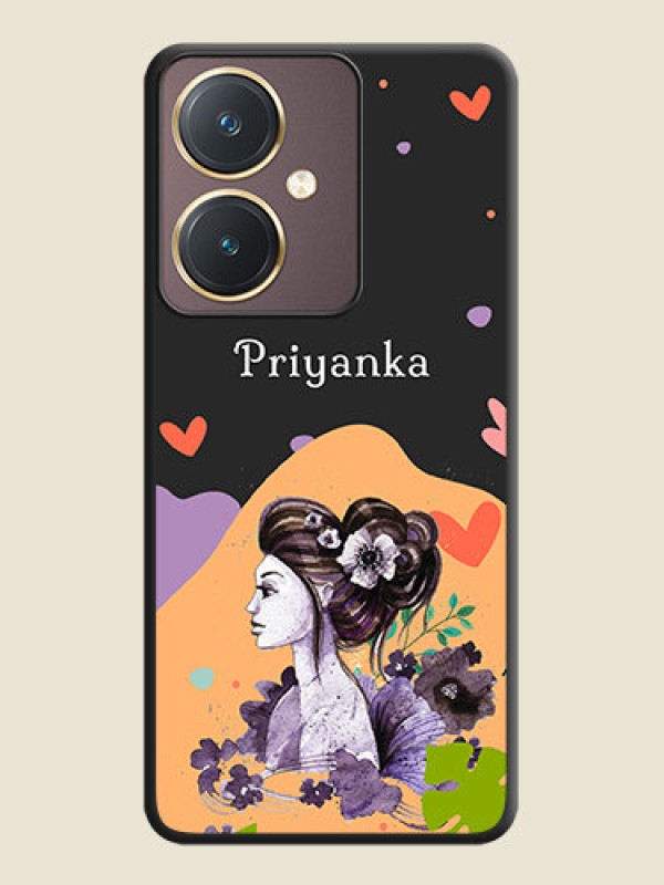 Custom Namecase For Her With Fancy Lady Image On Space Black Personalized Soft Matte Phone Covers - Vivo Y27