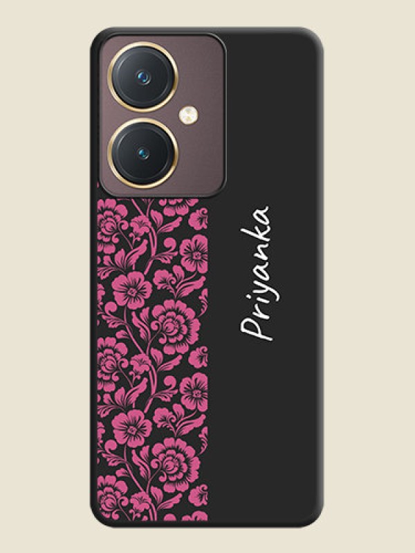 Custom Pink Floral Pattern Design With Custom Text On Space Black Personalized Soft Matte Phone Covers - Vivo Y27