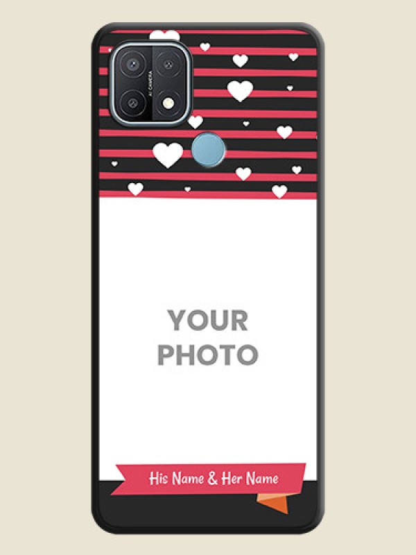 Custom White Color Love Symbols with Pink Lines Pattern on Space Black Custom Soft Matte Phone Cases - Oppo A15 - alternate view