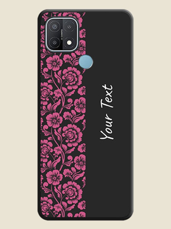 Custom Pink Floral Pattern Design With Custom Text On Space Black Personalized Soft Matte Phone Covers -Oppo A15 - alternate view