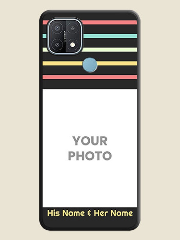 Custom Color Stripes with Photo and Text on Photo on Space Black Soft Matte Mobile Case - Oppo A15s - alternate view