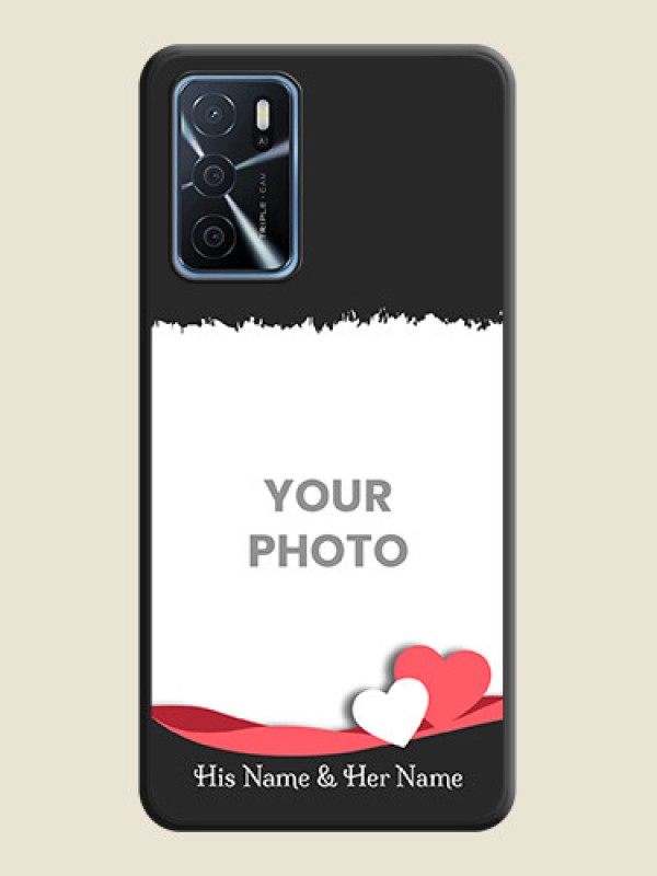 Custom Pin Color Love Shaped Ribbon Design with Text on Space Black Custom Soft Matte Phone Back Cover - Oppo A16 - alternate view