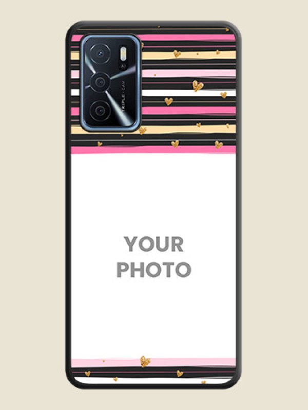Custom Multicolor Lines and Golden Love Symbols Design on Photo on Space Black Soft Matte Mobile Cover - Oppo A16 - alternate view