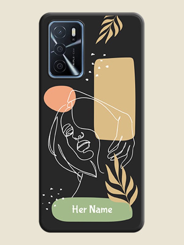 Custom Custom Text With Line Art Of Women & Leaves Design On Space Black Personalized Soft Matte Phone Covers -Oppo A16 - alternate view