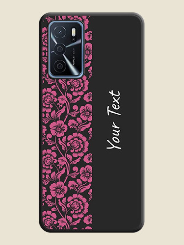 Custom Pink Floral Pattern Design With Custom Text On Space Black Personalized Soft Matte Phone Covers -Oppo A16 - alternate view