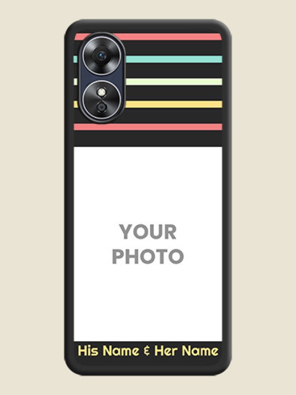 Custom Color Stripes with Photo and Text on Photo on Space Black Soft Matte Mobile Case - Oppo A17 - alternate view