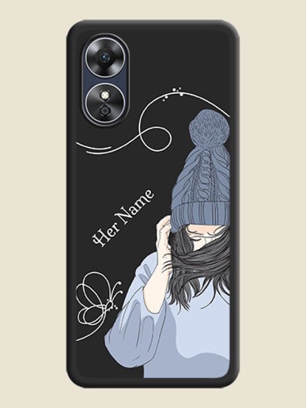 Custom Girl With Blue Winter Outfiit Custom Text Design On Space Black Personalized Soft Matte Phone Covers -Oppo A17 - alternate view