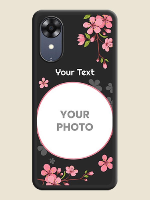 Custom Round Image with Pink Color Floral Design on Photo on Space Black Soft Matte Back Cover - Oppo A17k - alternate view