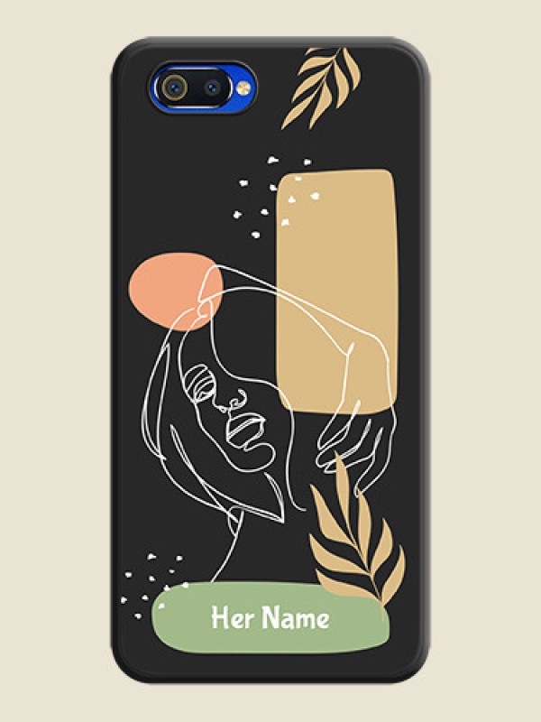 Custom Custom Text With Line Art Of Women & Leaves Design On Space Black Personalized Soft Matte Phone Covers -Oppo A1K - alternate view