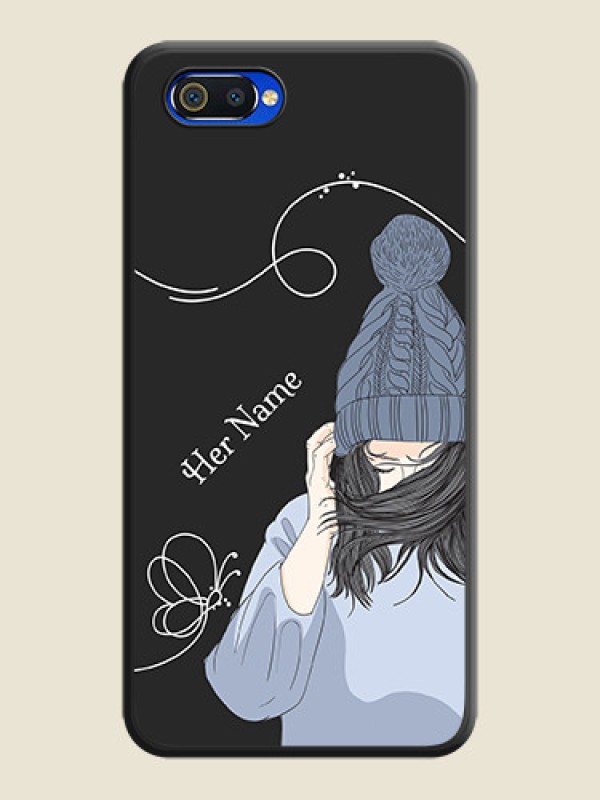 Custom Girl With Blue Winter Outfiit Custom Text Design On Space Black Personalized Soft Matte Phone Covers -Oppo A1K - alternate view