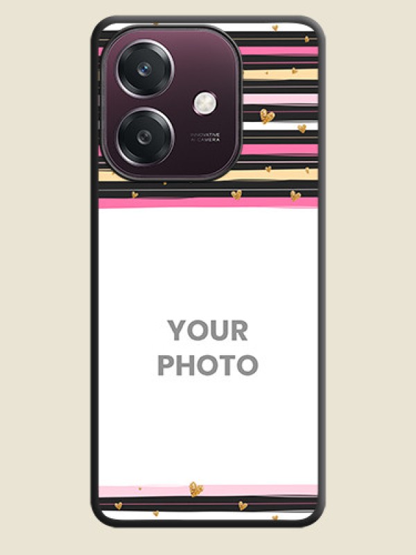 Custom Multicolor Lines and Golden Love Symbols Design on Photo On Space Black Custom Soft Matte Mobile Back Cover - Oppo A3 5G - alternate view