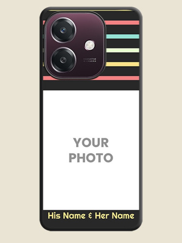 Custom Color Stripes with Photo and Text on Photo On Space Black Custom Soft Matte Mobile Back Cover - Oppo A3 5G - alternate view