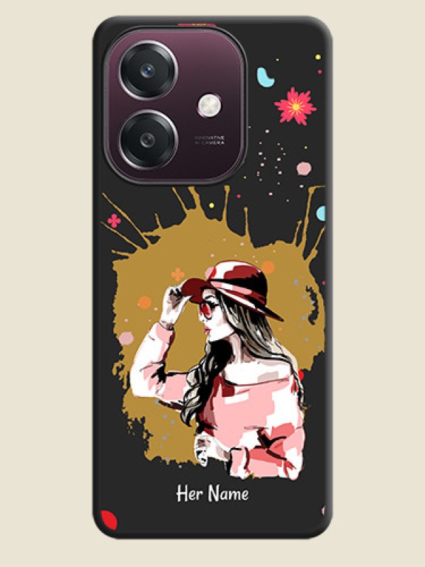 Custom Mordern Lady With Color Splash Background With Custom Text On Space Black Custom Soft Matte Mobile Back Cover - Oppo A3 5G - alternate view