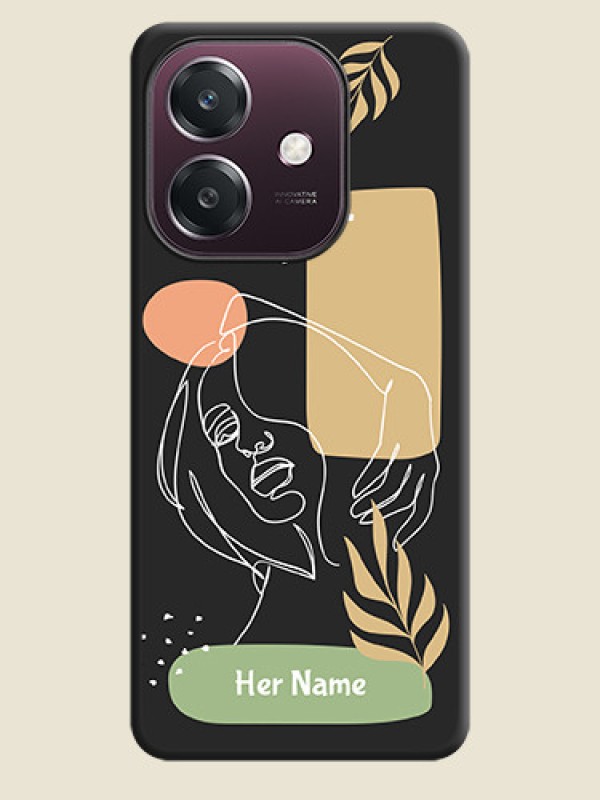 Custom Custom Text With Line Art Of Women & Leaves Design On Space Black Custom Soft Matte Mobile Back Cover - Oppo A3 5G - alternate view