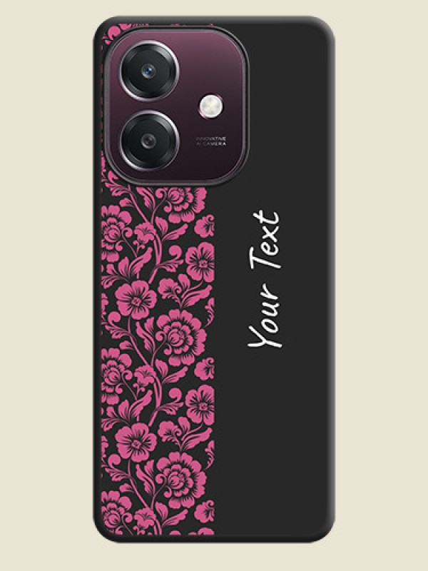 Custom Pink Floral Pattern Design With Custom Text On Space Black Custom Soft Matte Mobile Back Cover - Oppo A3 5G - alternate view