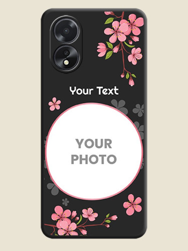 Custom Round Image with Pink Color Floral Design - Photo on Space Black Soft Matte Back Cover - Oppo A38 - alternate view