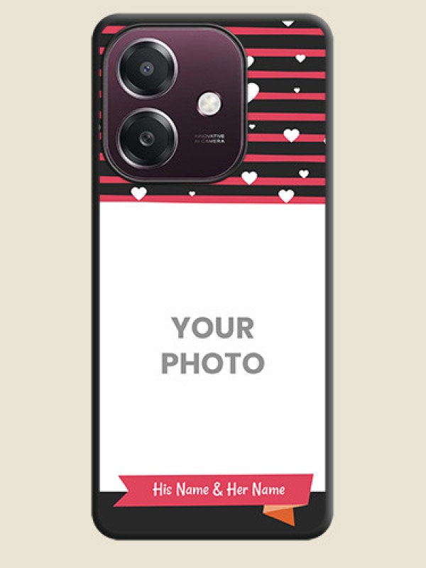 Custom White Color Love Symbols with Pink Lines Pattern On Space Black Custom Soft Matte Mobile Back Cover - Oppo A3X 4G - alternate view