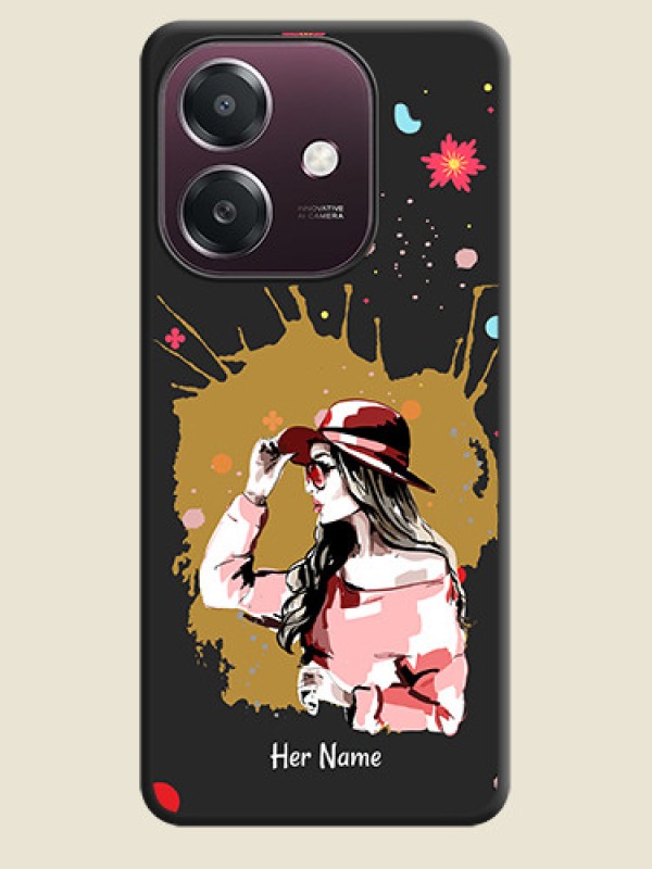 Custom Mordern Lady With Color Splash Background With Custom Text On Space Black Custom Soft Matte Mobile Back Cover - Oppo A3X 4G - alternate view