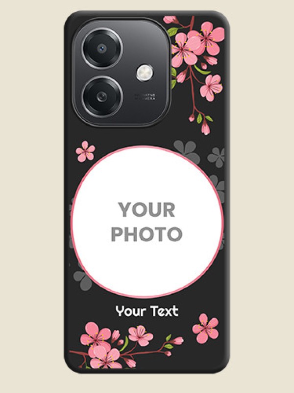 Custom Round Image with Pink Color Floral Design on Photo On Space Black Custom Soft Matte Mobile Back Cover - Oppo A3X 5G - alternate view