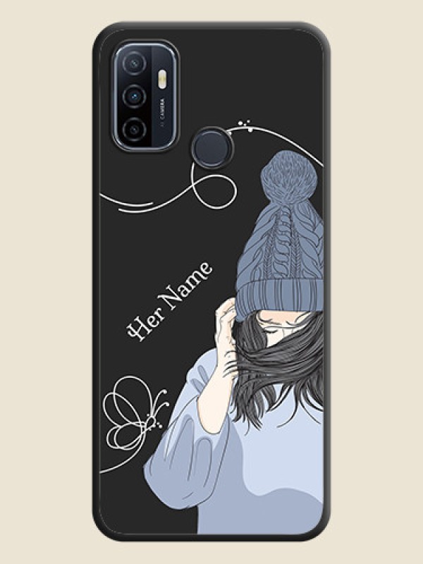 Custom Girl With Blue Winter Outfiit Custom Text Design On Space Black Personalized Soft Matte Phone Covers -Oppo A53 - alternate view