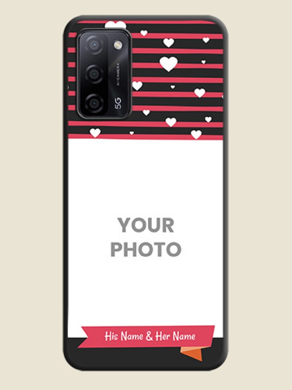 Custom White Color Love Symbols with Pink Lines Pattern on Space Black Custom Soft Matte Phone Cases - Oppo A53s 5G - alternate view
