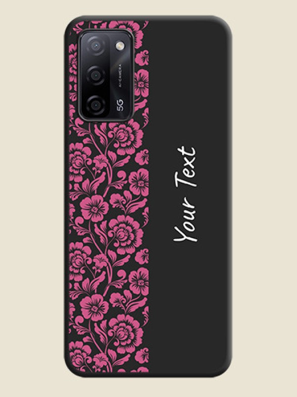 Custom Pink Floral Pattern Design With Custom Text On Space Black Personalized Soft Matte Phone Covers -Oppo A53S 5G - alternate view
