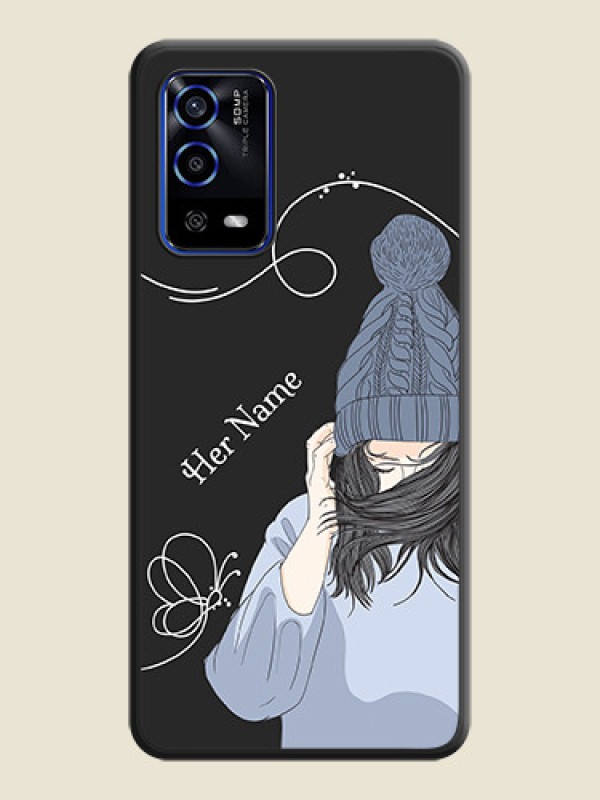 Custom Girl With Blue Winter Outfiit Custom Text Design On Space Black Personalized Soft Matte Phone Covers -Oppo A55 - alternate view