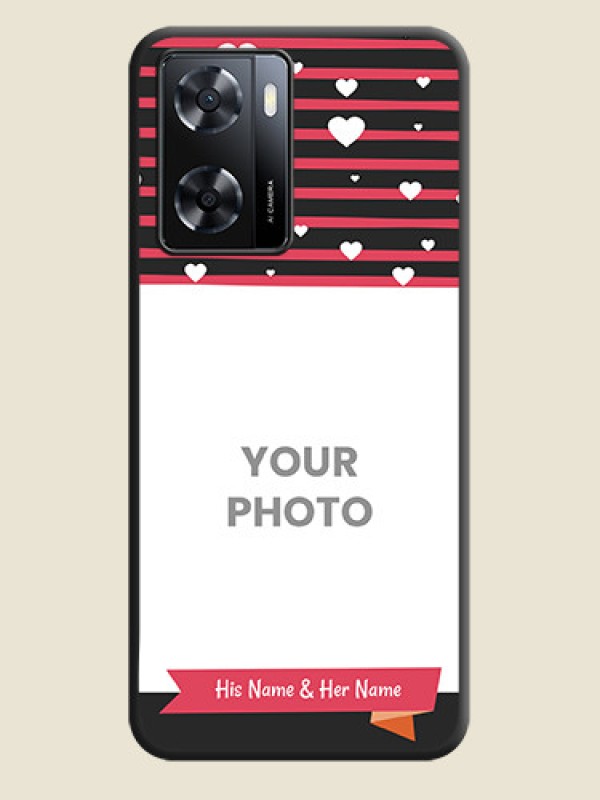 Custom White Color Love Symbols with Pink Lines Pattern on Space Black Custom Soft Matte Phone Cases - Oppo A57 2022 - alternate view