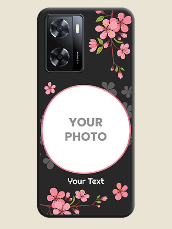Custom Round Image with Pink Color Floral Design on Photo on Space Black Soft Matte Back Cover - Oppo A57 2022 - alternate view
