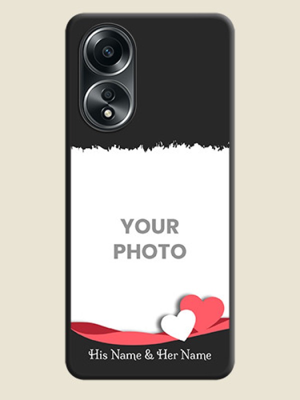 Custom Pink Color Love Shaped Ribbon Design with Text on Space Black Custom Soft Matte Phone Back Cover - Oppo A58 - alternate view