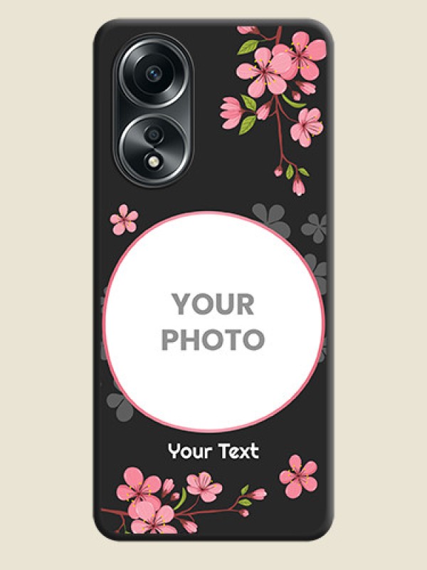 Custom Round Image with Pink Color Floral Design - Photo on Space Black Soft Matte Back Cover - Oppo A58 - alternate view