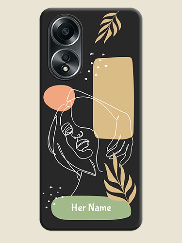 Custom Custom Text With Line Art Of Women & Leaves Design On Space Black Personalized Soft Matte Phone Covers - Oppo A58 - alternate view