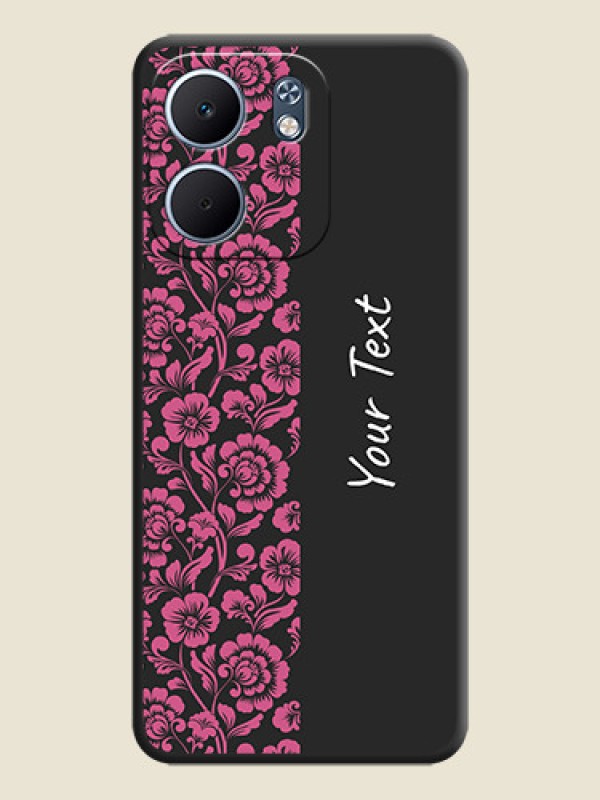 Custom Pink Floral Pattern Design With Custom Text On Space Black Custom Soft Matte Mobile Back Cover - Oppo A5X 4G - alternate view
