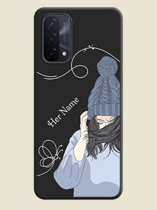 Custom Girl With Blue Winter Outfiit Custom Text Design On Space Black Personalized Soft Matte Phone Covers -Oppo A74 5G - alternate view