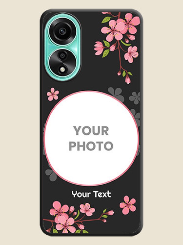 Custom Round Image with Pink Color Floral Design - Photo on Space Black Soft Matte Back Cover - Oppo A78 4G - alternate view