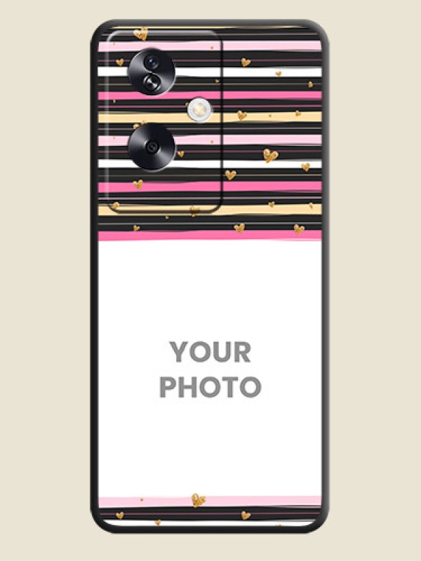 Custom Multicolor Lines and Golden Love Symbols Design on Photo On Space Black Custom Soft Matte Mobile Back Cover - Oppo A79 5G - alternate view