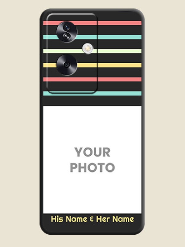 Custom Color Stripes with Photo and Text on Photo  On Space Black Custom Soft Matte Mobile Back Cover - Oppo A79 5G - alternate view