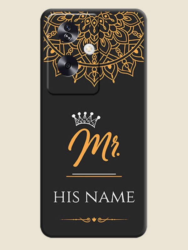 Custom Mr Name with Floral Design On Space Black Custom Soft Matte Mobile Back Cover - Oppo A79 5G - alternate view