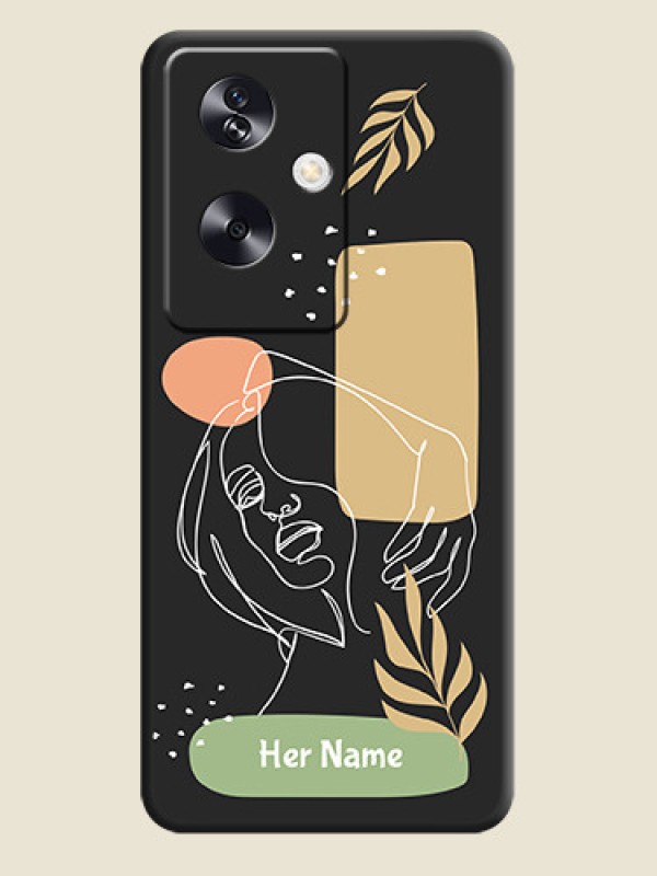 Custom Custom Text With Line Art Of Women & Leaves Design On Space Black Custom Soft Matte Mobile Back Cover - Oppo A79 5G - alternate view