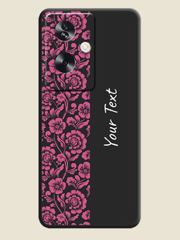 Custom Pink Floral Pattern Design With Custom Text On Space Black Custom Soft Matte Mobile Back Cover - Oppo A79 5G - alternate view