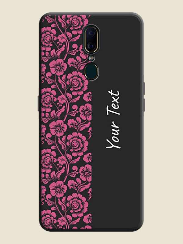 Custom Pink Floral Pattern Design With Custom Text On Space Black Personalized Soft Matte Phone Covers -Oppo A9 - alternate view