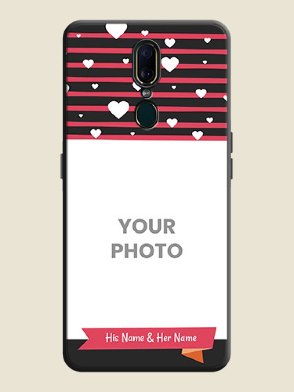 Custom White Color Love Symbols with Pink Lines Pattern on Space Black Custom Soft Matte Phone Cases - Oppo F11 - alternate view
