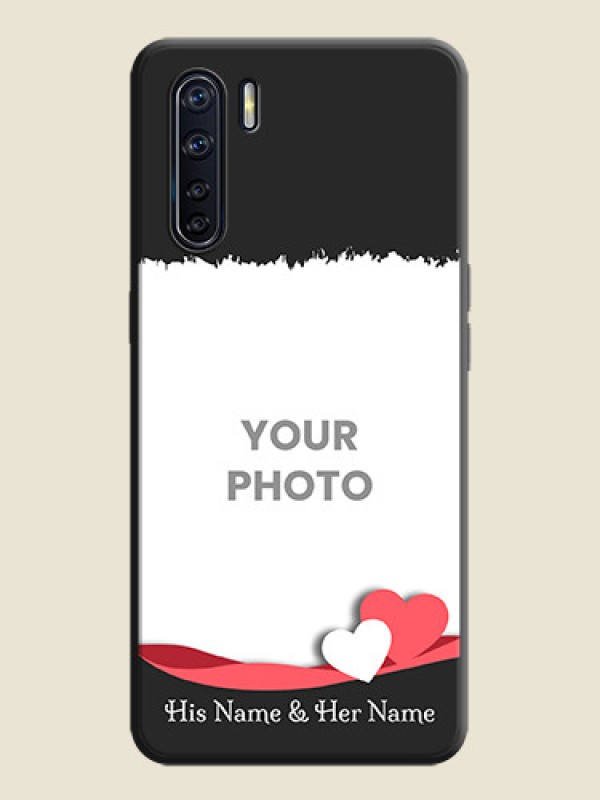 Custom Pink Color Love Shaped Ribbon Design with Text on Space Black Custom Soft Matte Phone Back Cover - Oppo F15 - alternate view