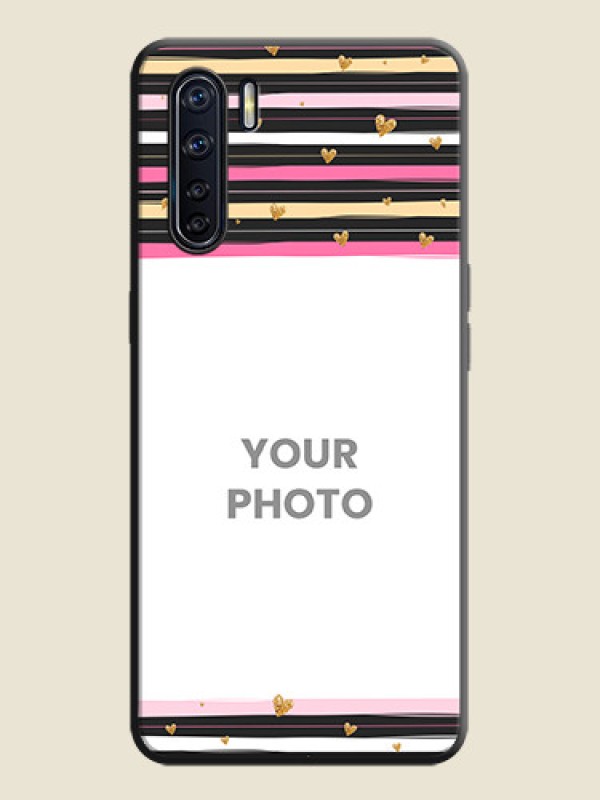 Custom Multicolor Lines and Golden Love Symbols Design - Photo on Space Black Soft Matte Mobile Cover - Oppo F15 - alternate view
