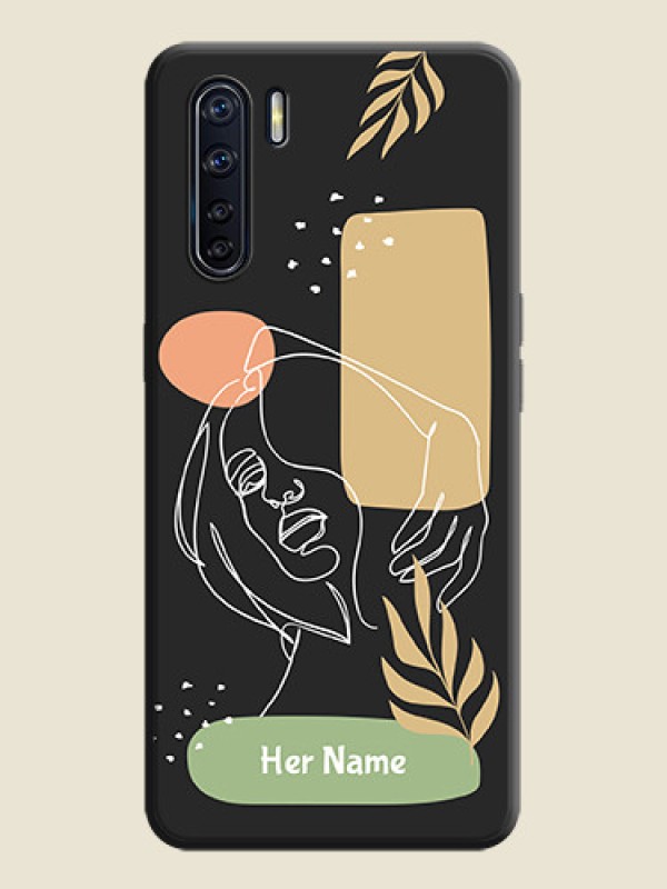 Custom Custom Text With Line Art Of Women & Leaves Design On Space Black Personalized Soft Matte Phone Covers -Oppo F15 - alternate view