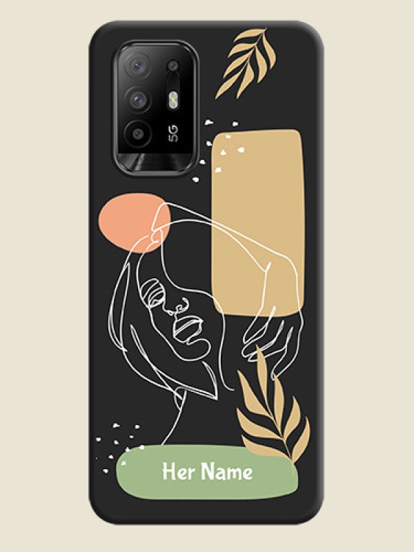 Custom Custom Text With Line Art Of Women & Leaves Design On Space Black Personalized Soft Matte Phone Covers -Oppo F19 Pro Plus 5G - alternate view